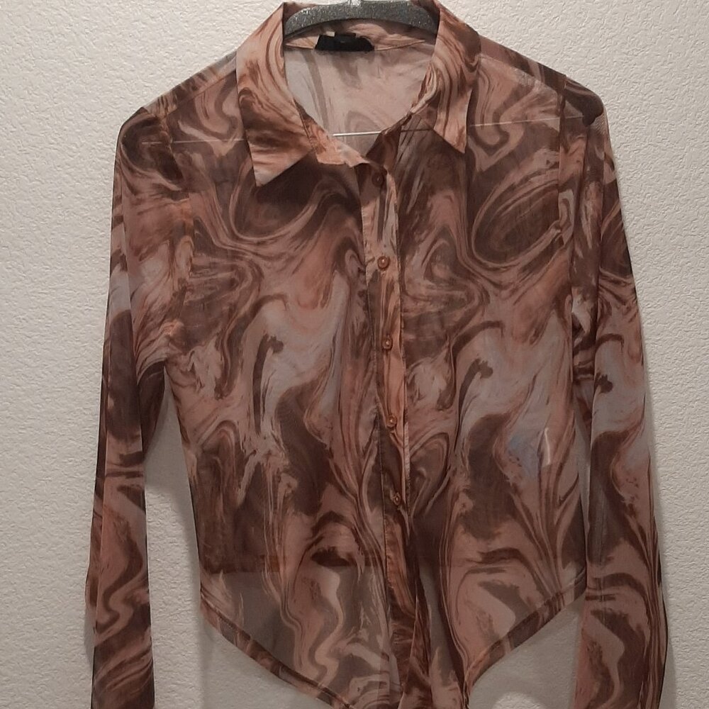 Tie Die, Mesh Sheer Short Button Up Shirt